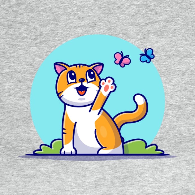 Cute Cat With Butterfly Cartoon Vector Icon Illustration by Catalyst Labs